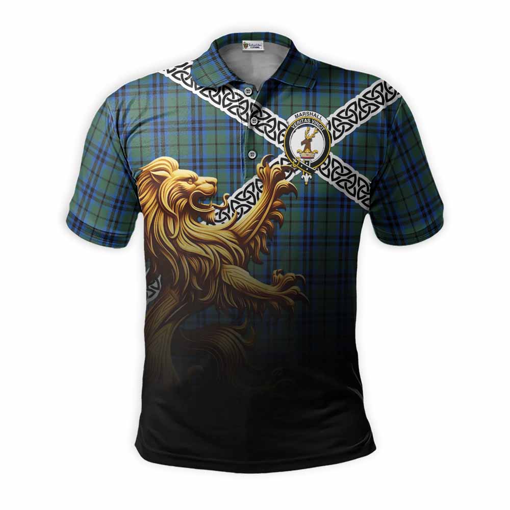 Marshall Crest Tartan Polo Shirt with Golden Lion Emblem Celtic Style Kid - Tartan Vibes Clothing