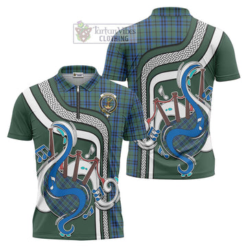 Marshall Tartan Zipper Polo Shirt with Epic Bagpipe Style