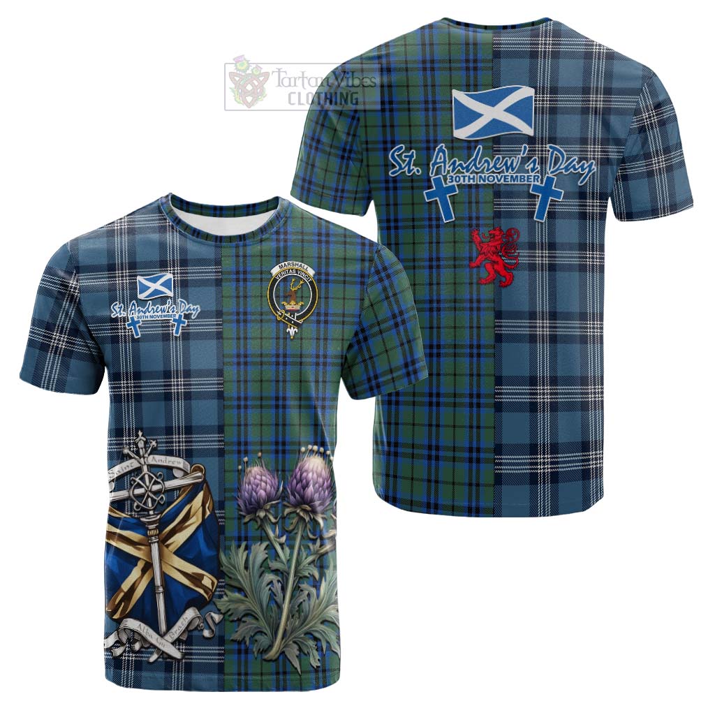 Tartan Vibes Clothing Marshall Tartan Cotton T-shirt Happy St. Andrew's Day Half Tartan Style