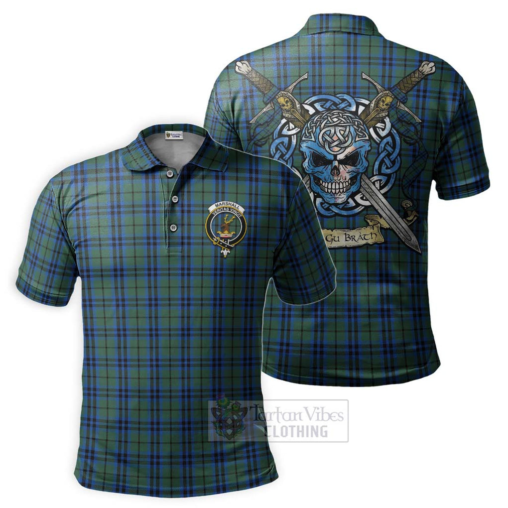 Tartan Vibes Clothing Marshall Tartan Polo Shirt with Family Crest Celtic Skull Style