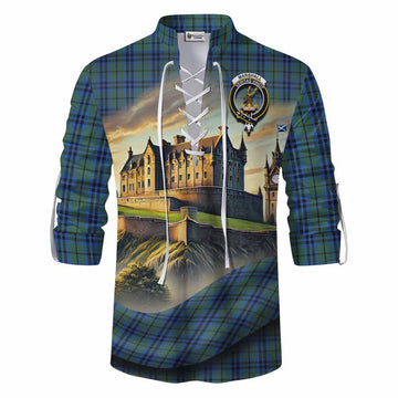 Marshall Tartan Family Crest Ghillie Kilt Shirt with Scottish Ancient Castle Style Men - Tartan Vibes Clothing