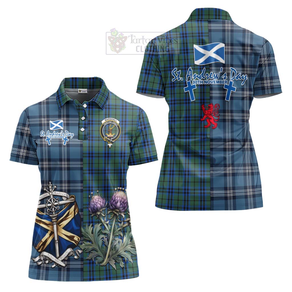 Tartan Vibes Clothing Marshall Tartan Women's Polo Shirt Happy St. Andrew's Day Half Tartan Style