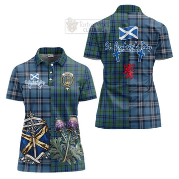 Marshall Tartan Women's Polo Shirt Happy St. Andrew's Day Half Tartan Style