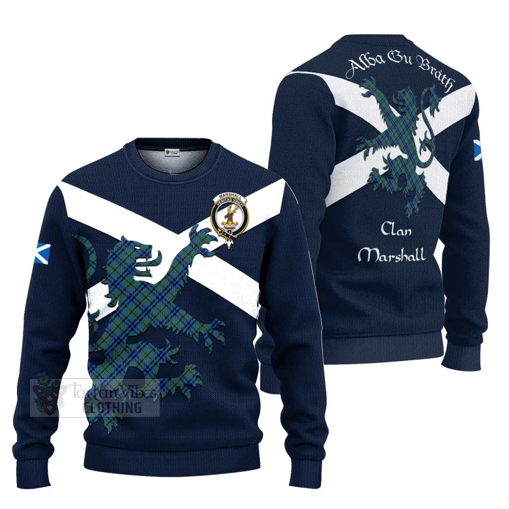 Tartan Vibes Clothing Marshall Tartan Lion Rampant Knitted Sweater – Proudly Display Your Heritage with Alba Gu Brath and Clan Name