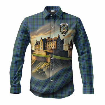 Marshall Tartan Family Crest Long Sleeve Button Shirt with Scottish Ancient Castle Style Men's Shirt S - Tartan Vibes Clothing