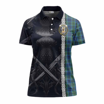 Marshall Tartan Women's Polo Shirt with Family Crest Cross Sword Thistle Celtic Vibes