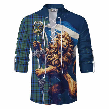 Marshall Tartan Family Crest Ghillie Kilt Shirt with Scottish Majestic Lion