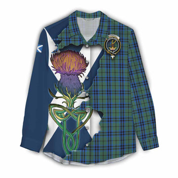 Marshall Tartan Family Crest Women's Casual Shirt Scottish Thistle Celtic Inspired Female - Tartan Vibes Clothing