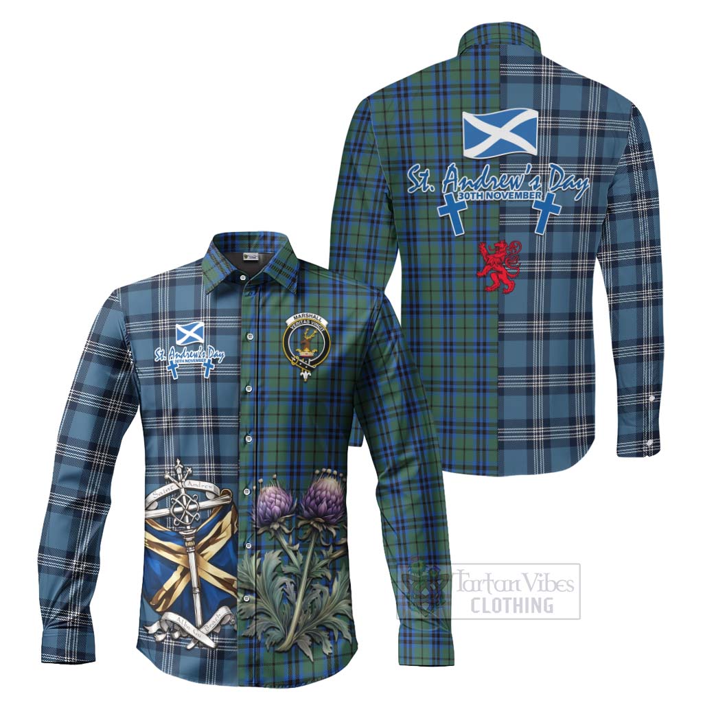 Tartan Vibes Clothing Marshall Tartan Long Sleeve Button Shirt Happy St. Andrew's Day Half Tartan Style