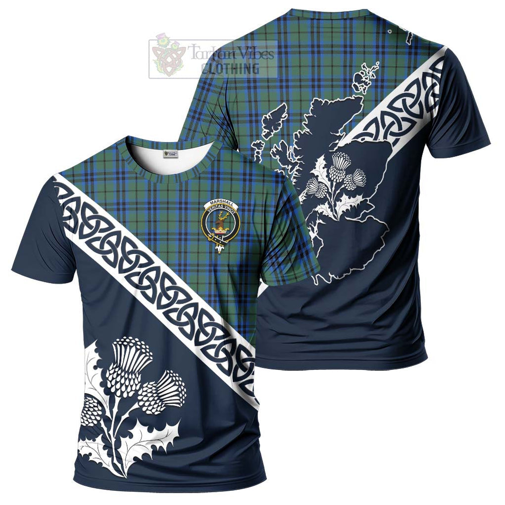 Marshall Tartan T-Shirt Featuring Thistle and Scotland Map