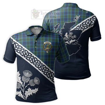 Marshall Tartan Polo Shirt Featuring Thistle and Scotland Map