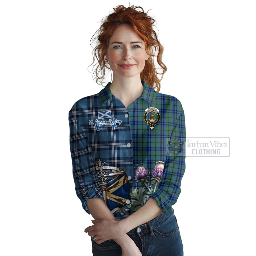 Tartan Vibes Clothing Marshall Tartan Women's Casual Shirt Happy St. Andrew's Day Half Tartan Style