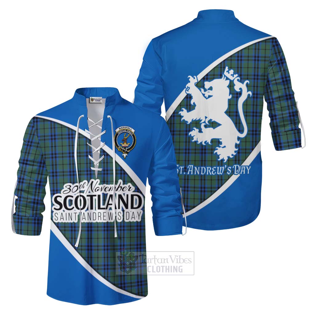 Tartan Vibes Clothing Marshall Family Crest Tartan Ghillie Kilt Shirt Celebrate Saint Andrew's Day in Style