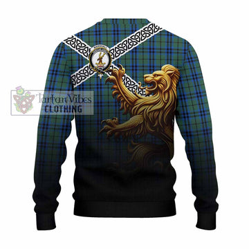Marshall Crest Tartan Knitted Sweater with Golden Lion Emblem Celtic Style - Tartan Vibes Clothing