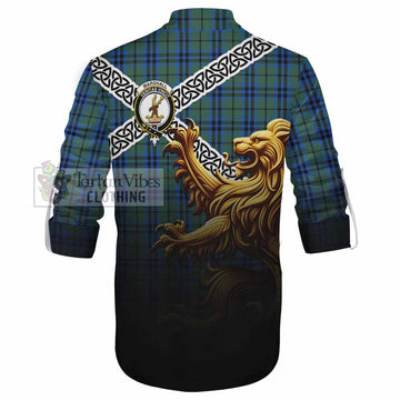 Marshall Crest Tartan Ghillie Kilt Shirt with Golden Lion Emblem Celtic Style - Tartan Vibes Clothing
