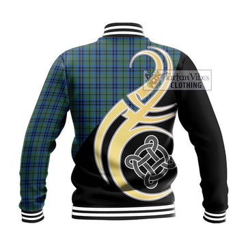 Marshall Tartan Baseball Jacket with Family Crest and Celtic Symbol Style