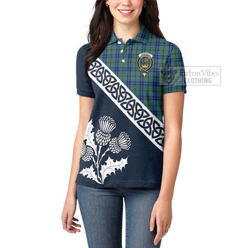 Marshall Tartan Women's Polo Shirt Featuring Thistle and Scotland Map