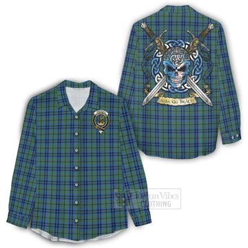 Marshall Tartan Women's Casual Shirt with Family Crest Celtic Skull Style