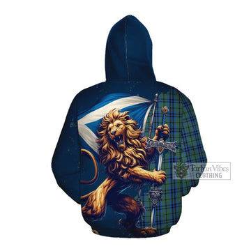 Marshall Tartan Family Crest Cotton Hoodie with Scottish Majestic Lion Pullover Hoodie - Tartan Vibes Clothing