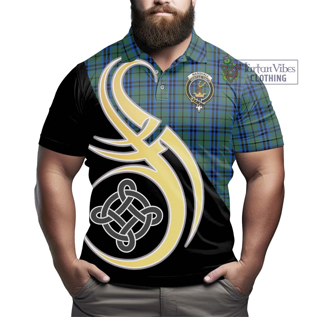 Tartan Vibes Clothing Marshall Tartan Polo Shirt with Family Crest and Celtic Symbol Style