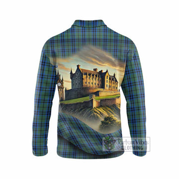 Marshall Tartan Family Crest Long Sleeve Polo Shirt with Scottish Ancient Castle Style - Tartan Vibes Clothing