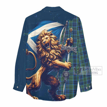 Marshall Tartan Family Crest Women's Casual Shirt with Scottish Majestic Lion