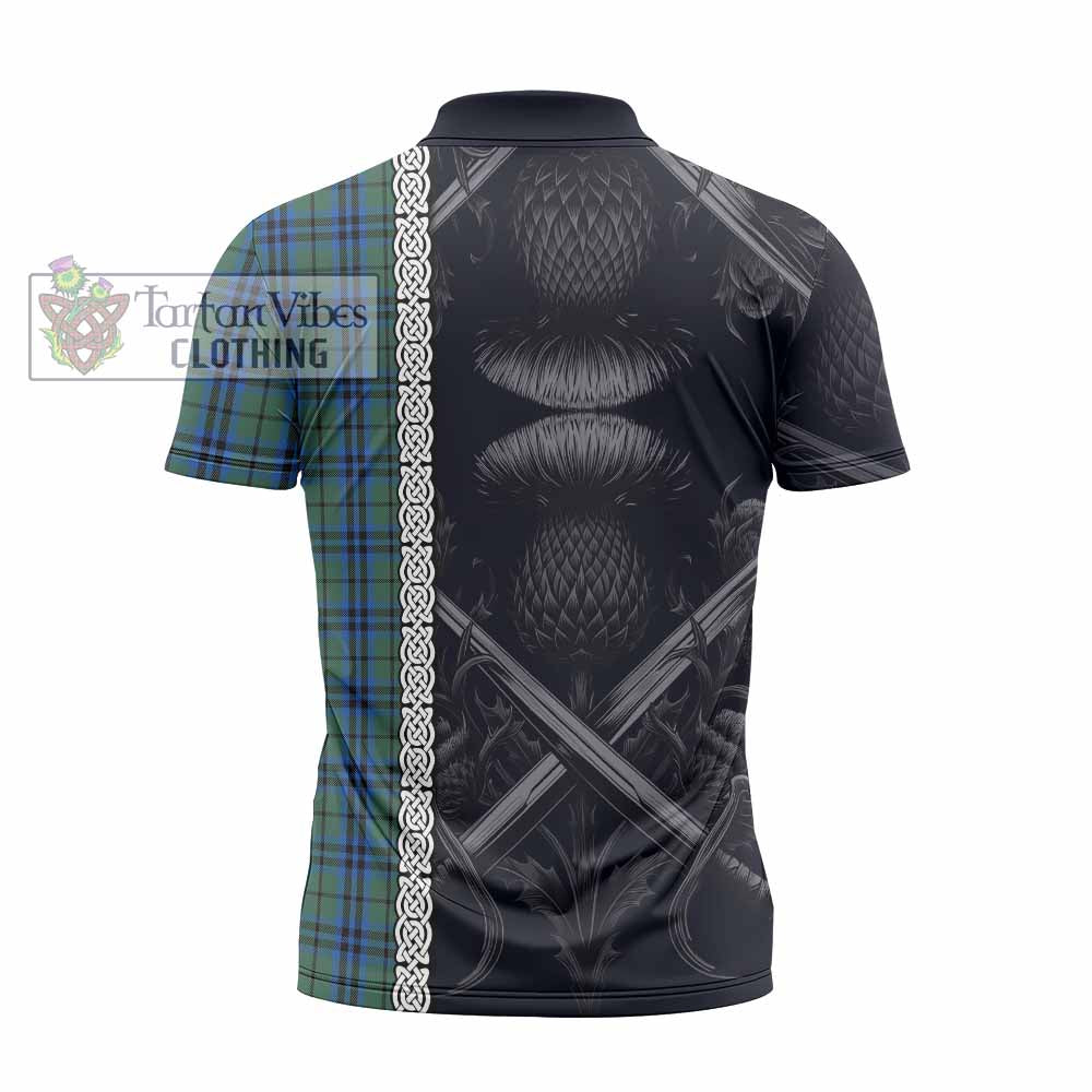 Tartan Vibes Clothing Marshall Tartan Zipper Polo Shirt with Family Crest Cross Sword Thistle Celtic Vibes