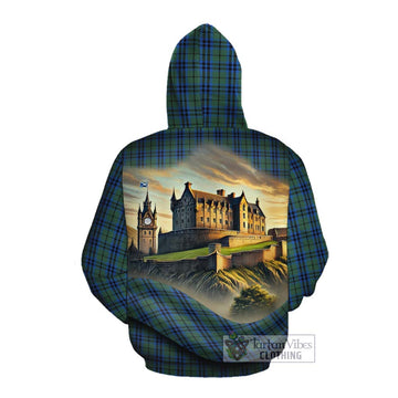 Marshall Tartan Family Crest Cotton Hoodie with Scottish Ancient Castle Style Pullover Hoodie - Tartan Vibes Clothing