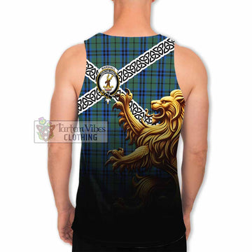 Marshall Crest Tartan Men's Tank Top with Golden Lion Emblem Celtic Style - Tartan Vibes Clothing