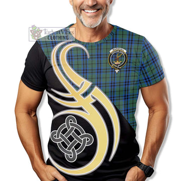 Marshall Tartan T-Shirt with Family Crest and Celtic Symbol Style