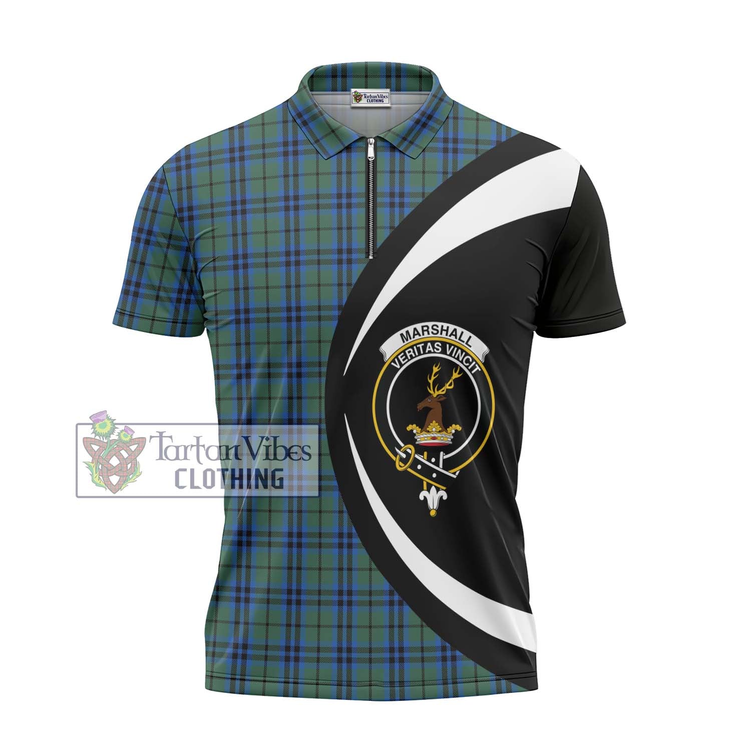 Tartan Vibes Clothing Marshall Tartan Zipper Polo Shirt with Family Crest Circle Style