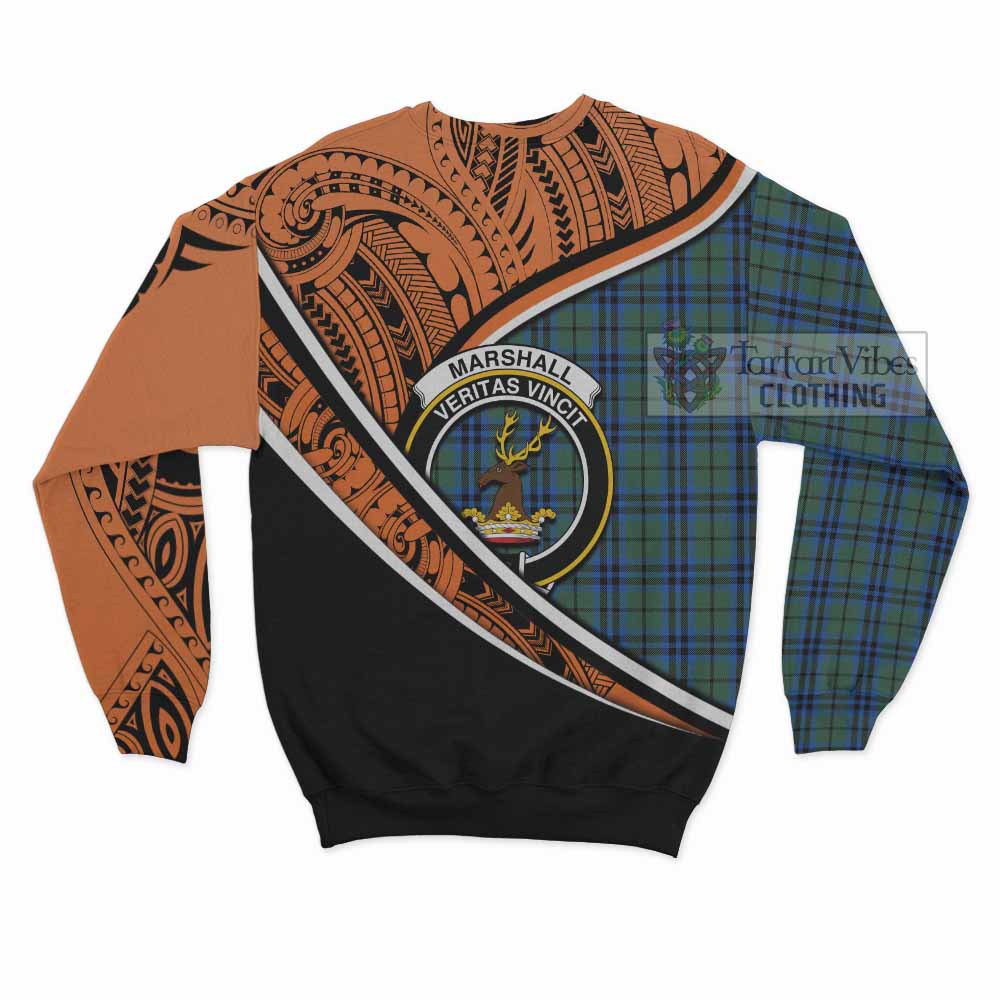 Tartan Vibes Clothing Marshall Crest Tartan Sweatshirt with Maori Tattoo Style - Orange Version