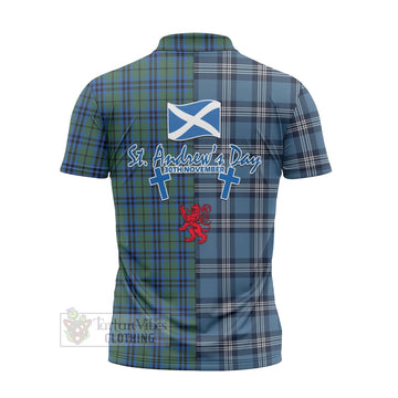 Marshall Tartan Zipper Polo Shirt Happy St. Andrew's Day Half Tartan Style