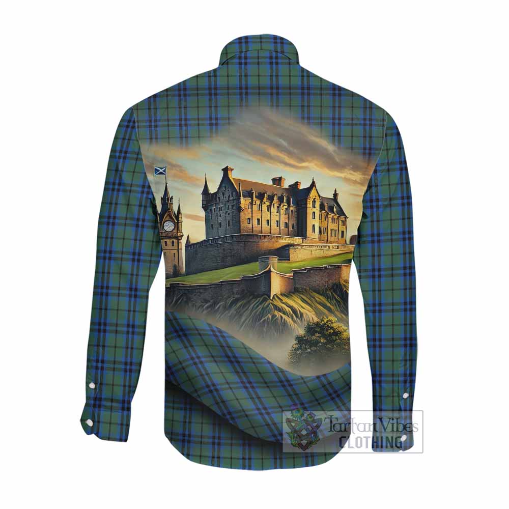 Marshall Tartan Family Crest Long Sleeve Button Shirt with Scottish Ancient Castle Style Men's Shirt - Tartan Vibes Clothing