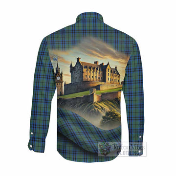 Marshall Tartan Family Crest Long Sleeve Button Shirt with Scottish Ancient Castle Style Men's Shirt - Tartan Vibes Clothing