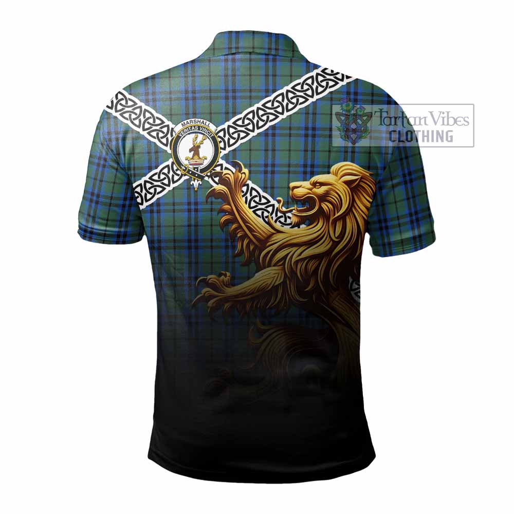 Marshall Crest Tartan Polo Shirt with Golden Lion Emblem Celtic Style - Tartan Vibes Clothing