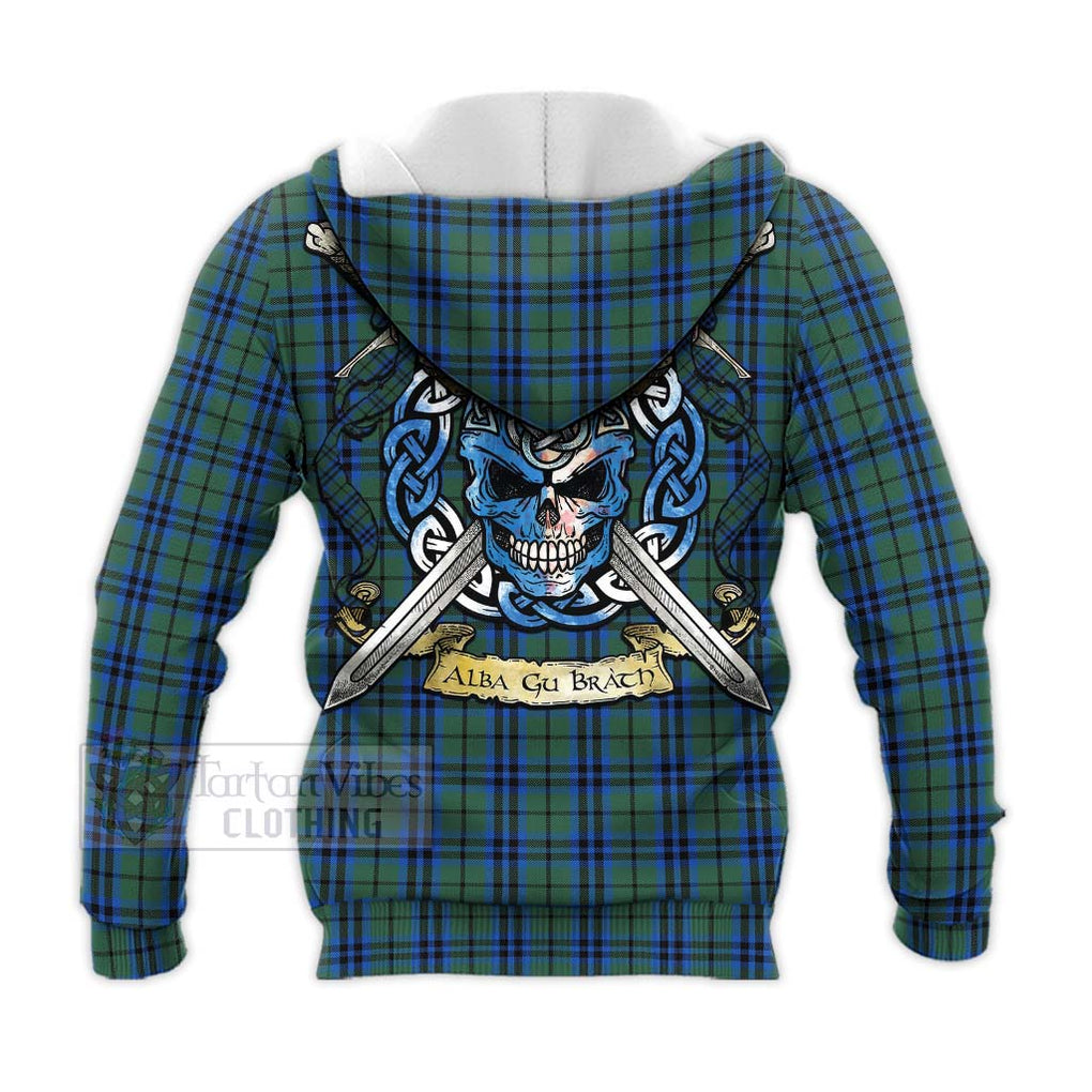 Tartan Vibes Clothing Marshall Tartan Knitted Hoodie with Family Crest Celtic Skull Style