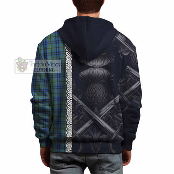 Marshall Tartan Hoodie with Family Crest Cross Sword Thistle Celtic Vibes