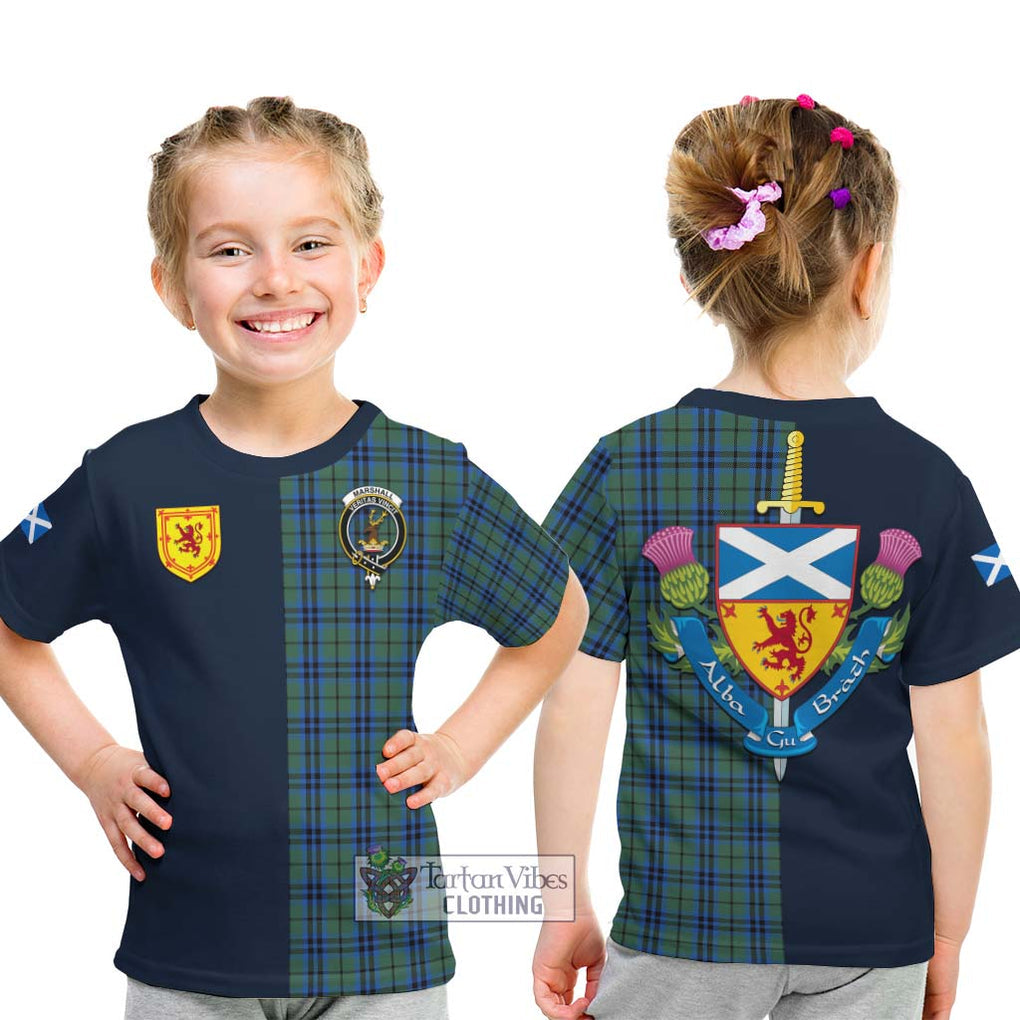 Marshall Tartan Kid T-Shirt Alba with Scottish Lion Royal Arm Half Style - Tartan Vibes Clothing
