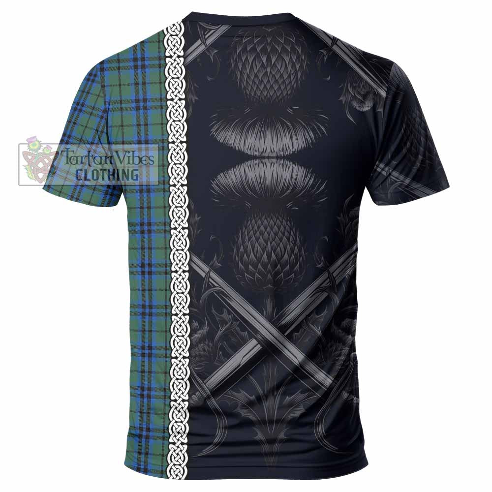 Tartan Vibes Clothing Marshall Tartan T-Shirt with Family Crest Cross Sword Thistle Celtic Vibes