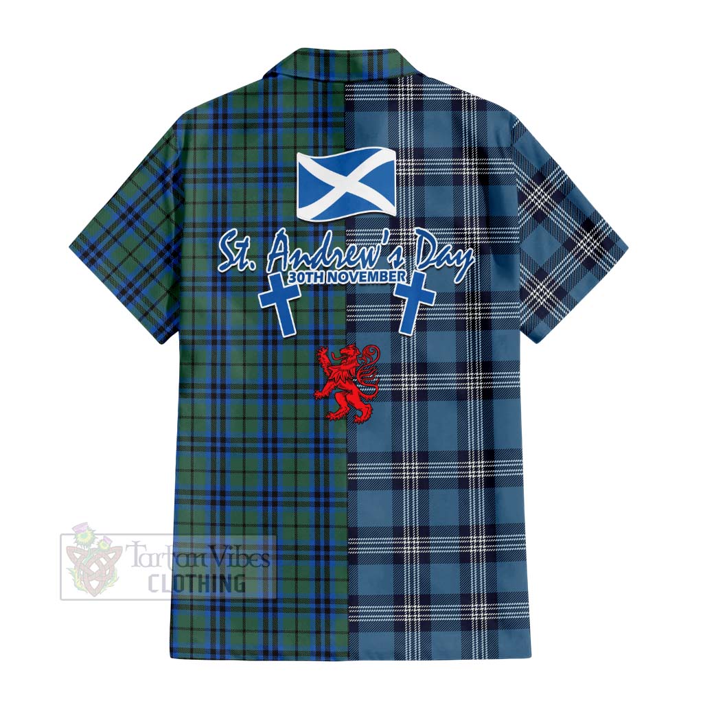 Tartan Vibes Clothing Marshall Tartan Short Sleeve Button Shirt Happy St. Andrew's Day Half Tartan Style