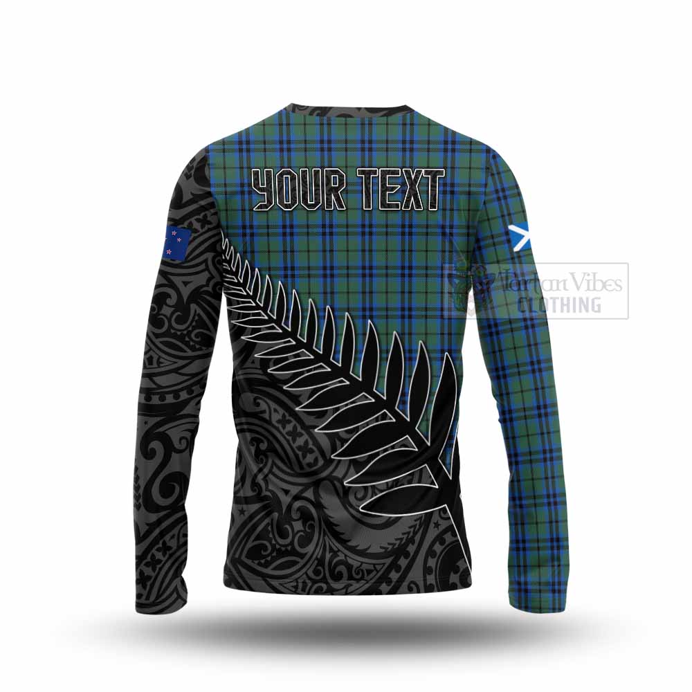 Tartan Vibes Clothing Marshall Crest Tartan Long Sleeve T-Shirt with New Zealand Silver Fern Half Style