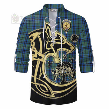 Marshall Tartan Ghillie Kilt Shirt with Family Crest Celtic Wolf Style