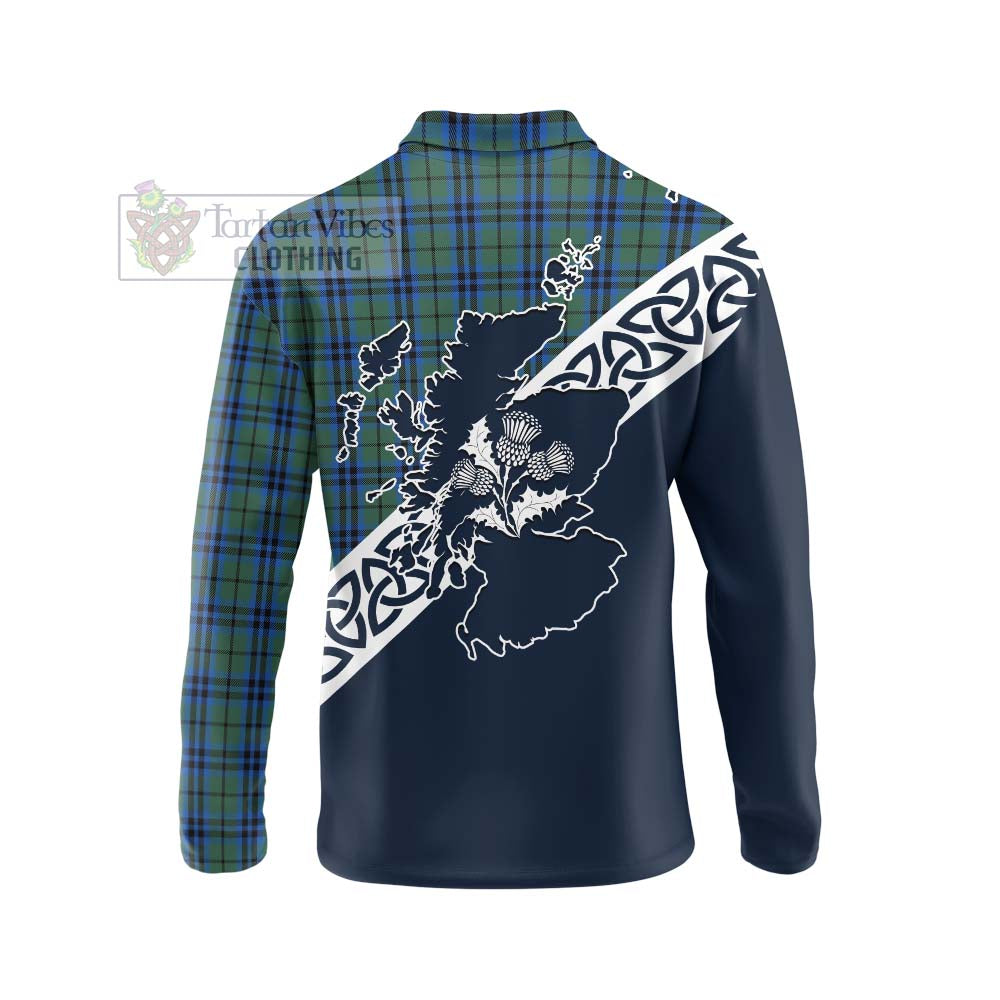 Tartan Vibes Clothing Marshall Tartan Long Sleeve Polo Shirt Featuring Thistle and Scotland Map