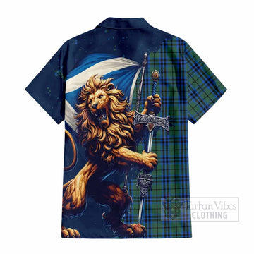 Marshall Tartan Family Crest Short Sleeve Button Shirt with Scottish Majestic Lion