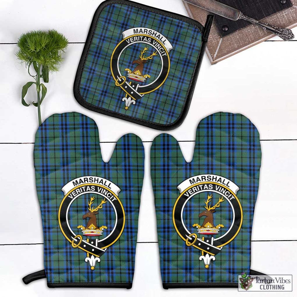 Marshall Tartan Combo Oven Mitt & Pot-Holder with Family Crest Black - Tartan Vibes Clothing