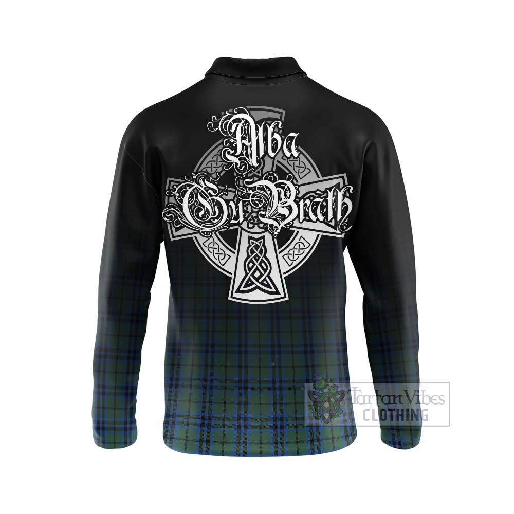 Tartan Vibes Clothing Marshall Tartan Long Sleeve Polo Shirt Featuring Alba Gu Brath Family Crest Celtic Inspired