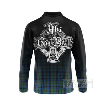 Marshall Tartan Long Sleeve Polo Shirt Featuring Alba Gu Brath Family Crest Celtic Inspired