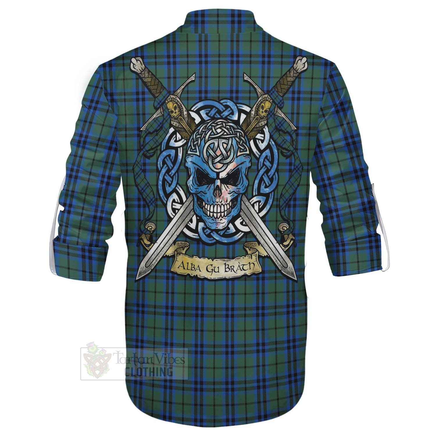 Marshall Tartan Ghillie Kilt Shirt with Family Crest Celtic Skull Style - Tartan Vibes Clothing