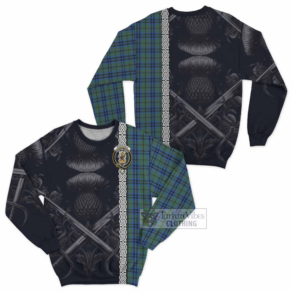 Tartan Vibes Clothing Marshall Tartan Sweatshirt with Family Crest Cross Sword Thistle Celtic Vibes